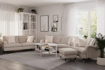 Howard Classic Sohvaryhmä 3-istuttava + 2-istuttava Sohva + Nojatuoli Kankaalla - Beige - Huonekalut - Sohva - Sohvaryhmä