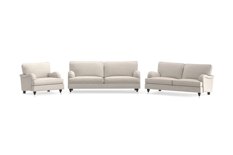 Howard Classic Sohvaryhmä 3-istuttava + 2-istuttava Sohva + Nojatuoli Kankaalla - Beige - Huonekalut - Sohva - Sohvaryhmä - Howard-sohvaryhmä