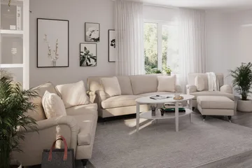 Howard Classic Sohvaryhmä 3-istuttava + 2-istuttava Sohva + Nojatuoli + Rahi Kankaalla - Beige - Huonekalut - Sohva - Sohvaryhmä