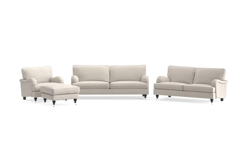Howard Classic Sohvaryhmä 3-istuttava + 2-istuttava Sohva + Nojatuoli + Rahi Kankaalla, Beige