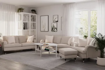 Howard Classic Sohvaryhmä 3-istuttava + 2-istuttava Sohva + Nojatuoli + Rahi Kankaalla - Beige - Huonekalut - Sohva - Sohvaryhmä