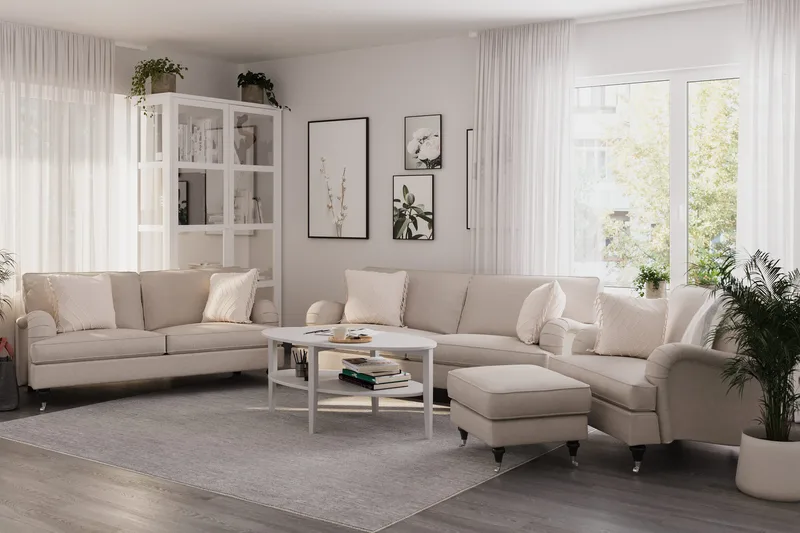 Howard Classic Sohvaryhmä 3-istuttava + 2-istuttava Sohva + Nojatuoli + Rahi Kankaalla - Beige - Huonekalut - Sohva - Sohvaryhmä - Howard-sohvaryhmä