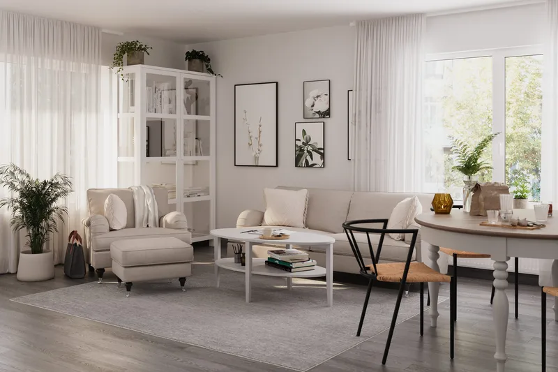 Howard Classic Sohvaryhmä 3-istuttava Sohva + Nojatuoli + Rahi Kankaalla - Beige - Huonekalut - Sohva - Sohvaryhmä - Howard-sohvaryhmä