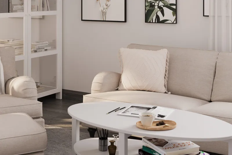 Howard Classic Sohvaryhmä 3-istuttava Sohva + Nojatuoli + Rahi Kankaalla - Beige - Huonekalut - Sohva - Sohvaryhmä - Howard-sohvaryhmä