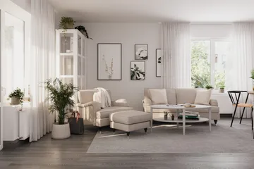 Howard Classic Sohvaryhmä 3-istuttava Sohva + Nojatuoli Kankaalla - Beige - Huonekalut - Sohva - Sohvaryhmä