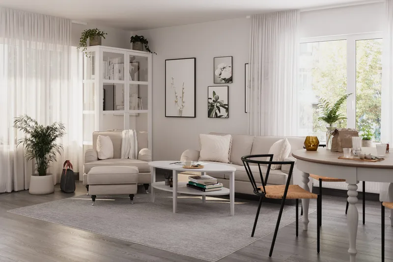 Howard Classic Sohvaryhmä 3-istuttava Sohva + Nojatuoli Kankaalla - Beige - Huonekalut - Sohva - Sohvaryhmä - Howard-sohvaryhmä