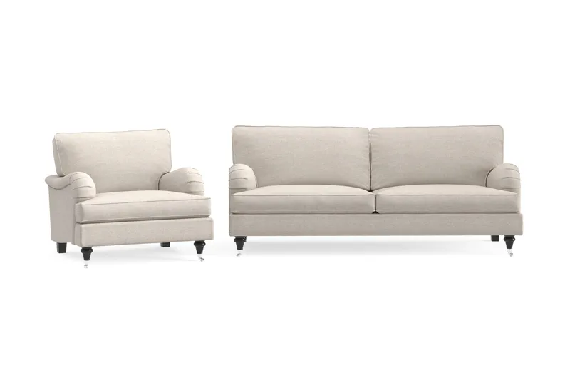 Howard Classic Sohvaryhmä 3-istuttava Sohva + Nojatuoli Kankaalla - Beige - Huonekalut - Sohva - Sohvaryhmä - Howard-sohvaryhmä