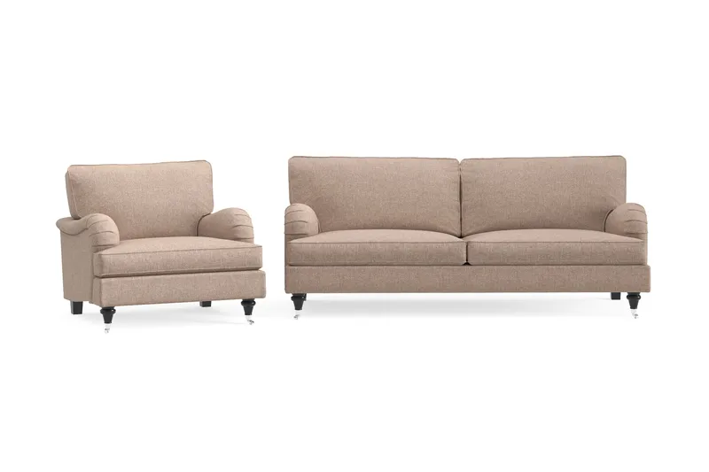 Howard Classic Sohvaryhmä 3-istuttava Sohva + Nojatuoli Kankaalla, Tummabeige