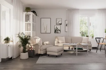 Howard Classic Sohvaryhmä 3-istuttava Sohva + Nojatuoli + Rahi Kankaalla - Beige - Huonekalut - Sohva - Sohvaryhmä