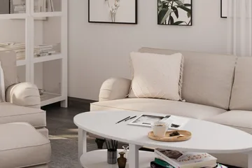 Howard Classic Sohvaryhmä 3-istuttava Sohva + Nojatuoli + Rahi Kankaalla - Beige - Huonekalut - Sohva - Sohvaryhmä