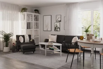Howard Classic Sohvaryhmä 3-istuttava Sohva + Nojatuoli + Rahi Kankaalla - Tummanharmaa - Huonekalut - Sohva - Sohvaryhmä