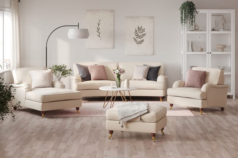 Howard Lyx Sohvaryhmä 3-istuttava Kaareva Sohva + Divaanituoli + Nojatuoli + Rahi Kankaalla - Beige - Huonekalut - Sohva - Sohvaryhmä