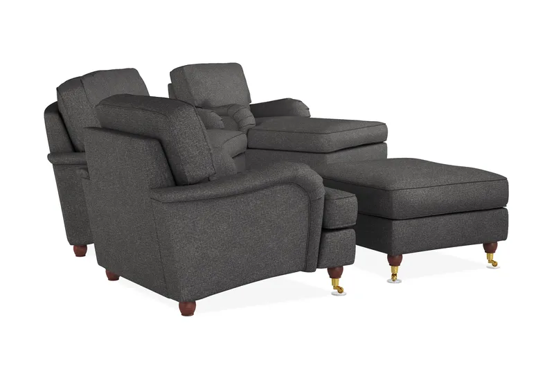 Howard Lyx Sohvaryhmä 3-istuttava Kaareva Sohva + Divaanituoli + Nojatuoli + Rahi Kankaalla - Tummanharmaa - Huonekalut - Sohva - Sohvaryhmä - Howard-sohvaryhmä