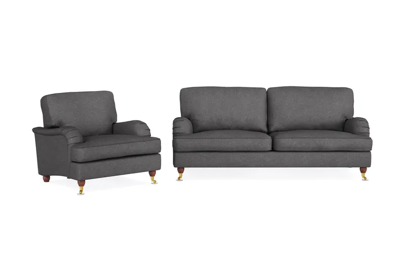 Howard Lyx Sohvaryhmä 3-istuttava Sohva + Nojatuoli Kankaalla, Tummanharmaa