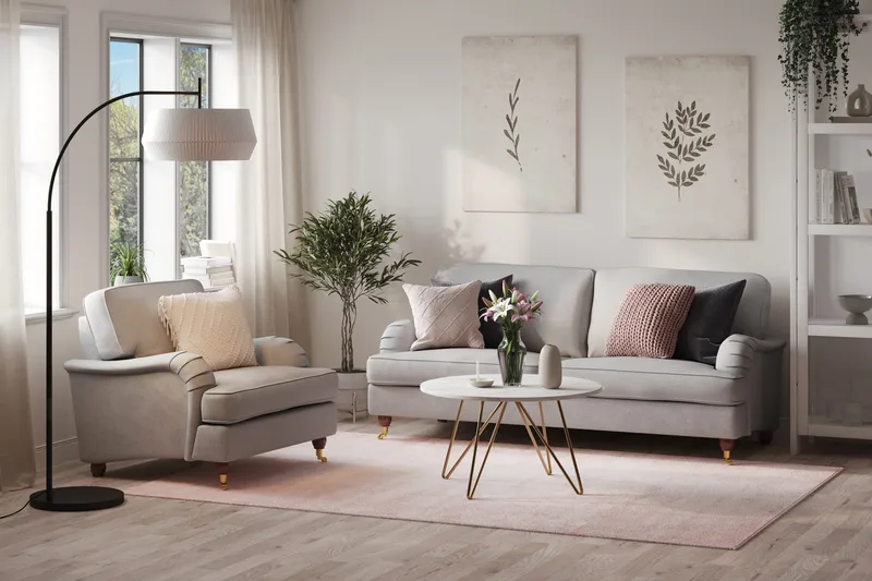 Howard Lyx Sohvaryhmä 3-istuttava Sohva + Nojatuoli Kankaalla - Vaaleanharmaa - Huonekalut - Sohva - Sohvaryhmä - Howard-sohvaryhmä