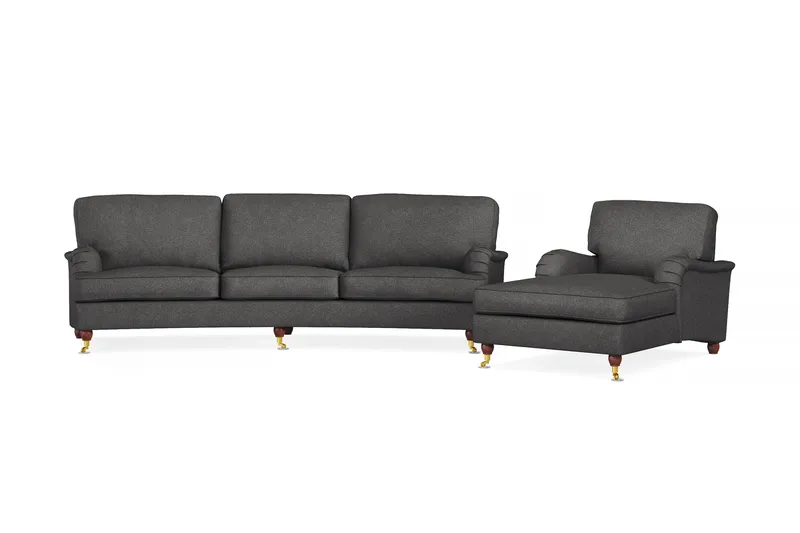 Howard Lyx Sohvaryhmä 4-istuttava Kaareva Sohva + Divaanituoli Kankaalla, Tummanharmaa