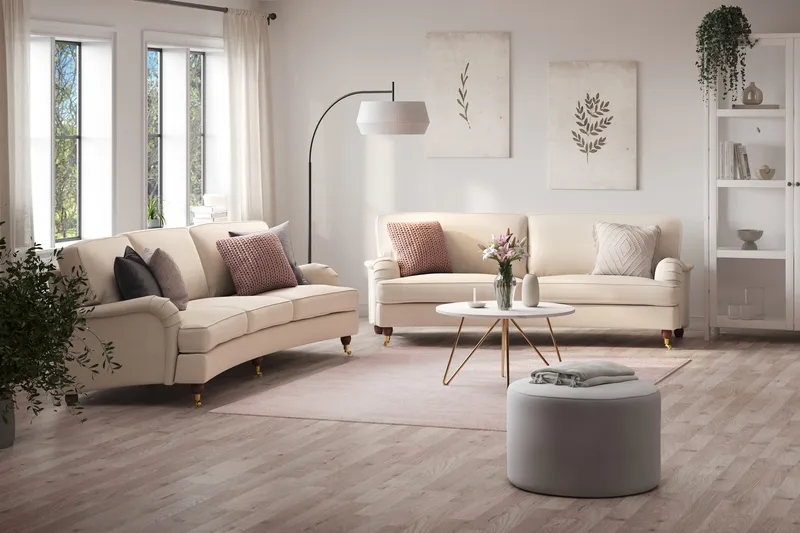 Howard Lyx Sohvaryhmä Kaareva 4-istuttava + 3-istuttava Kangassohva - Beige - Huonekalut - Sohva - Sohvaryhmä - Howard-sohvaryhmä