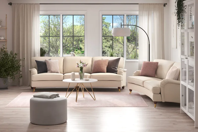 Howard Lyx Sohvaryhmä Kaareva 4-istuttava + 3-istuttava Kangassohva - Beige - Huonekalut - Sohva - Sohvaryhmä - Howard-sohvaryhmä