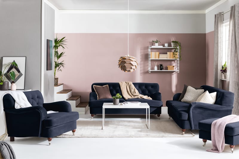 Howard Riviera Sohvaryhmä 3-istuttava + 2-istuttava Sohva + Nojatuoli + Rahi Sametilla - Sininen - Huonekalut - Sohva - Sohvaryhmä - Howard-sohvaryhmä