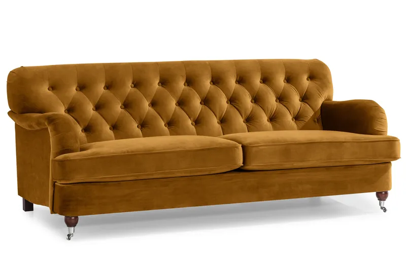 Howard Riviera Sohvaryhmä 3-istuttava + 2-istuttava Sohva + Nojatuoli + Rahi Sametilla - Tummankeltainen - Huonekalut - Sohva - Sohvaryhmä - Howard-sohvaryhmä