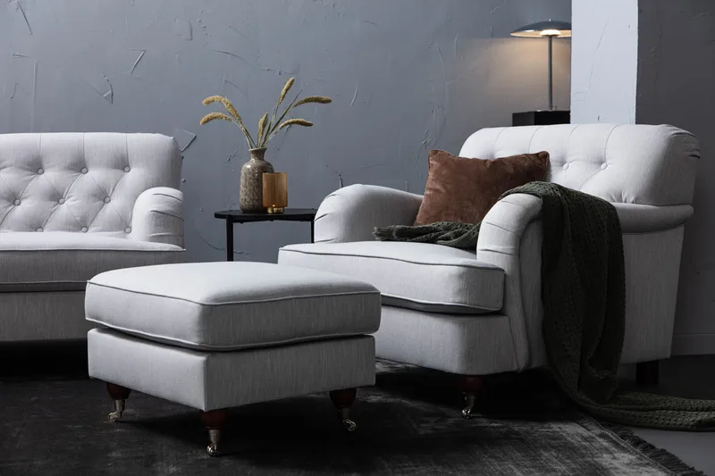 Howard Riviera Sohvaryhmä Kaareva 3-istuttava + 2-istuttava Sohva + Nojatuoli + Rahi Kankaalla - Harmaa - Huonekalut - Sohva - Sohvaryhmä - Howard-sohvaryhmä