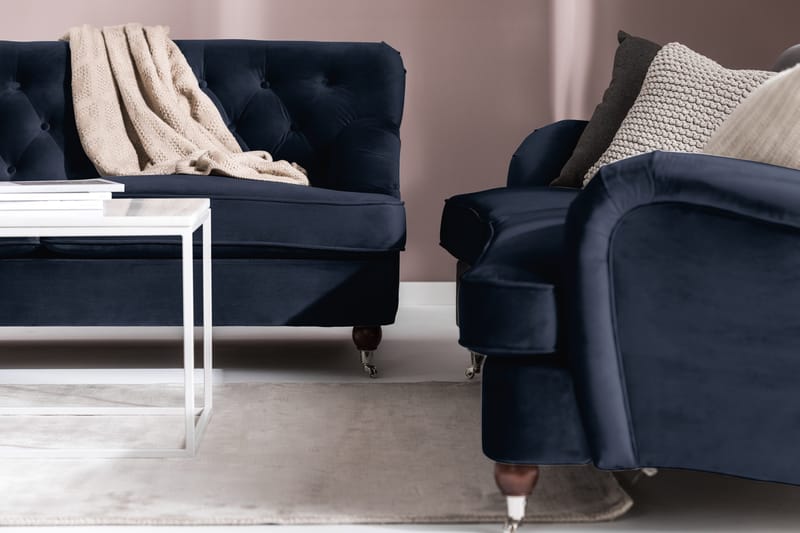 Howard Riviera Sohvaryhmä Kaareva 3-istuttava + 2-istuttava Sohva + Nojatuoli + Rahi Sametilla - Sininen - Huonekalut - Sohva - Sohvaryhmä - Howard-sohvaryhmä