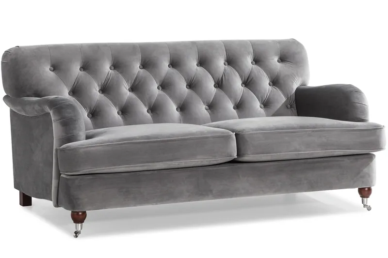 Howard Riviera Sohvaryhmä Kaareva 3-istuttava + 2-istuttava Sohva + Nojatuoli + Rahi Sametilla - Vaaleanharmaa - Huonekalut - Sohva - Sohvaryhmä - Howard-sohvaryhmä