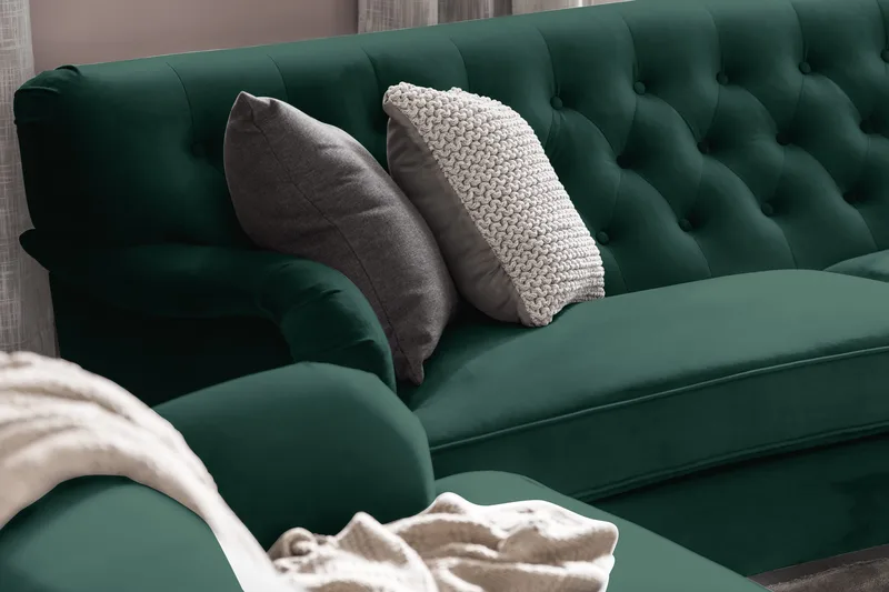 Howard Riviera Sohvaryhmä Kaareva 3-istuttava + 2-istuttava Sohva + Nojatuoli + Rahi Sametilla - Vihreä - Huonekalut - Sohva - Sohvaryhmä - Howard-sohvaryhmä