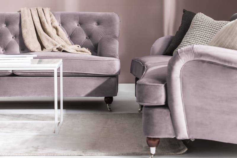 Howard Riviera Sohvaryhmä Kaareva 3-istuttava + 2-istuttava Sohva + Nojatuoli + Rahi Sametilla - Violetti - Huonekalut - Sohva - Sohvaryhmä - Howard-sohvaryhmä