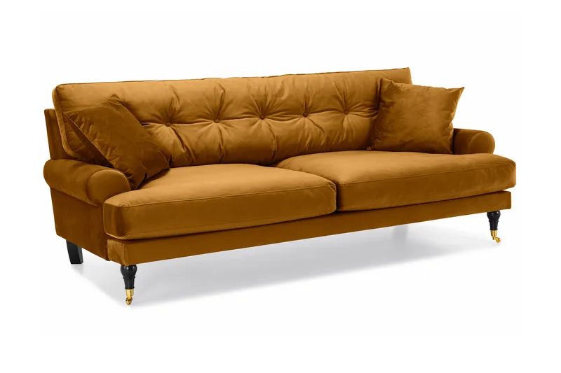 Andrew Sohvaryhmä 3-istuttava Sohva + Nojatuoli + Rahi Sametilla - Tummankeltainen - Huonekalut - Sohva - Sohvaryhmä - Howard-sohvaryhmä