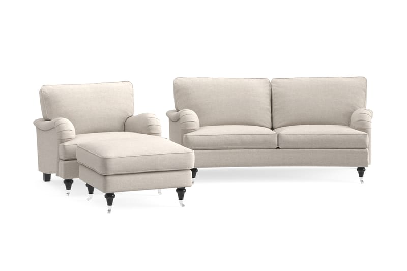 Howard Classic Sohvaryhmä 2-istuttava Kaareva Sohva + Nojatuoli + Rahi Kankaalla - Beige - Huonekalut - Sohva - Sohvaryhmä