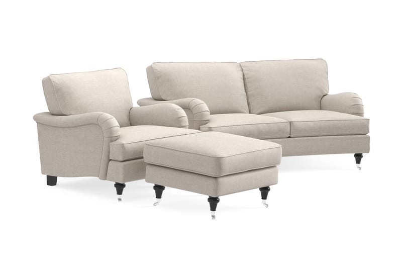 Howard Classic Sohvaryhmä 2-istuttava Kaareva Sohva + Nojatuoli + Rahi Kankaalla - Beige - Huonekalut - Sohva - Sohvaryhmä