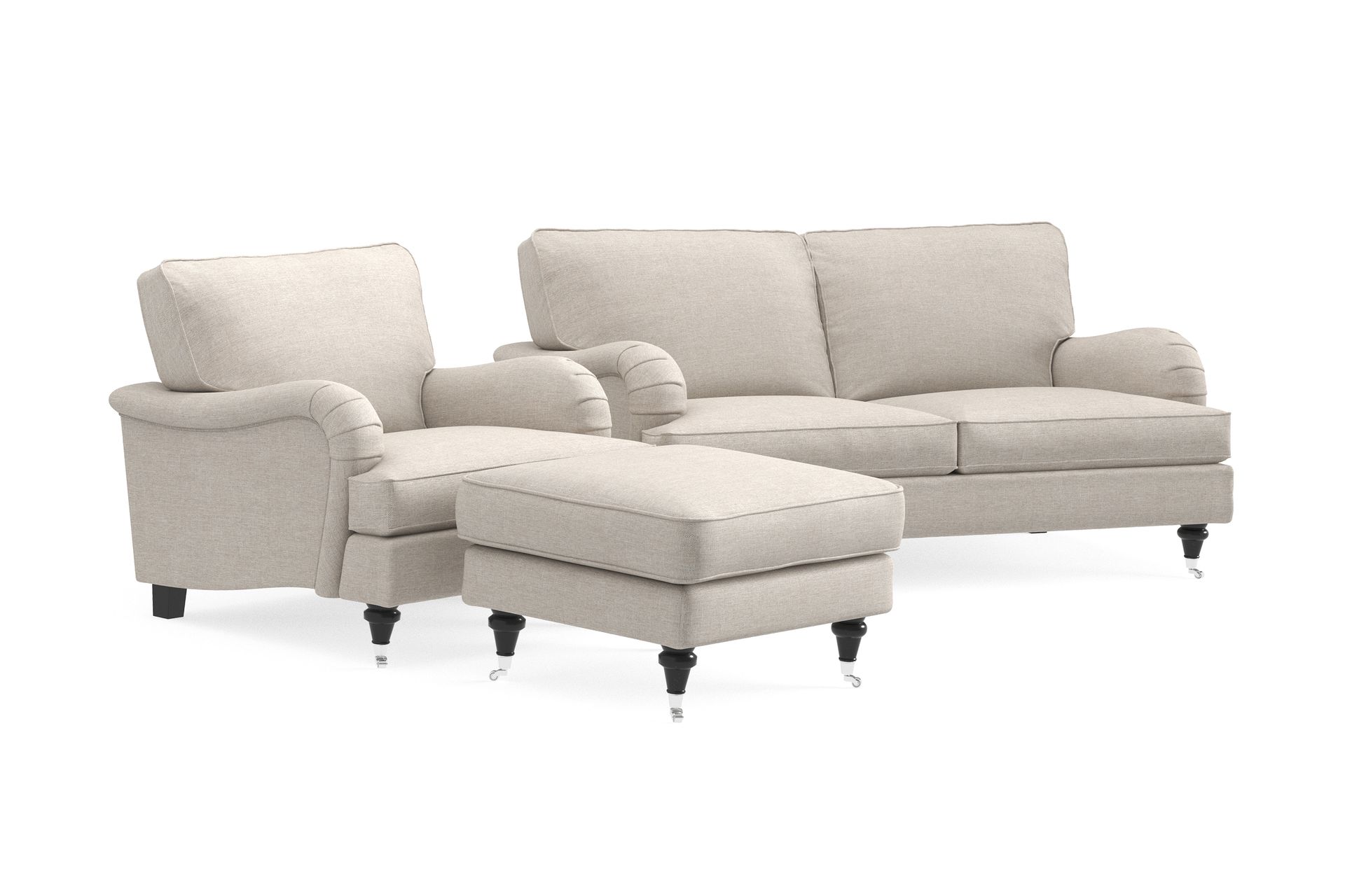 Howard Classic Sohvaryhmä 2-istuttava Sohva + Nojatuoli + Rahi Kankaalla - Beige - Huonekalut - Sohva - Sohvaryhmä