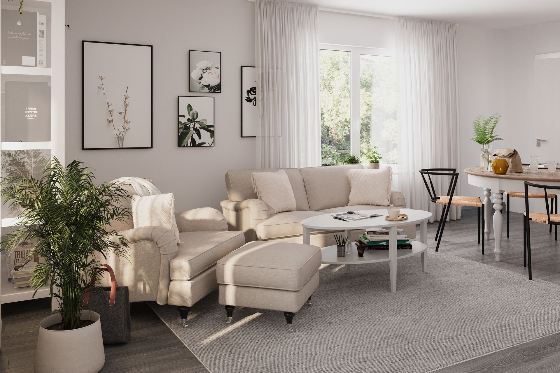Howard Classic Sohvaryhmä 2-istuttava Sohva + Nojatuoli + Rahi Kankaalla - Beige - Huonekalut - Sohva - Sohvaryhmä