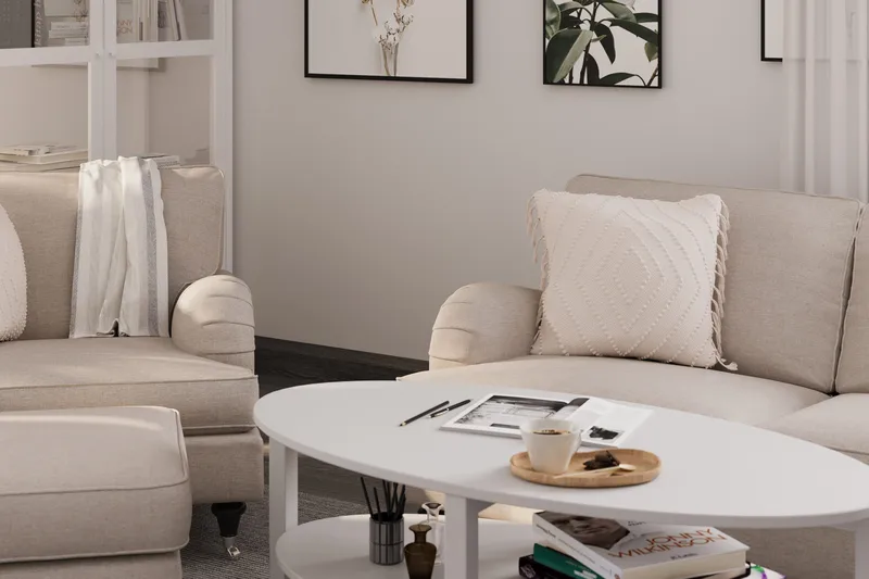 Howard Classic Sohvaryhmä 2-istuttava Sohva + Nojatuoli + Rahi Kankaalla - Beige - Huonekalut - Sohva - Sohvaryhmä - Howard-sohvaryhmä