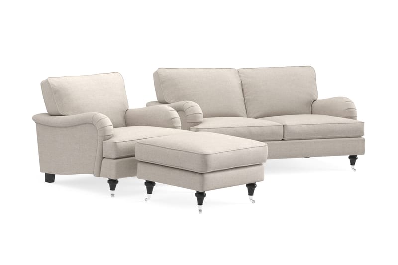 Howard Classic Sohvaryhmä 2-istuttava Sohva + Nojatuoli + Rahi Kankaalla - Beige - Huonekalut - Sohva - Sohvaryhmä - Howard-sohvaryhmä