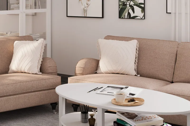 Howard Classic Sohvaryhmä 3-istuttava + 2-istuttava Sohva + Nojatuoli + Rahi Kankaalla - Tummabeige - Huonekalut - Sohva - Sohvaryhmä - Howard-sohvaryhmä