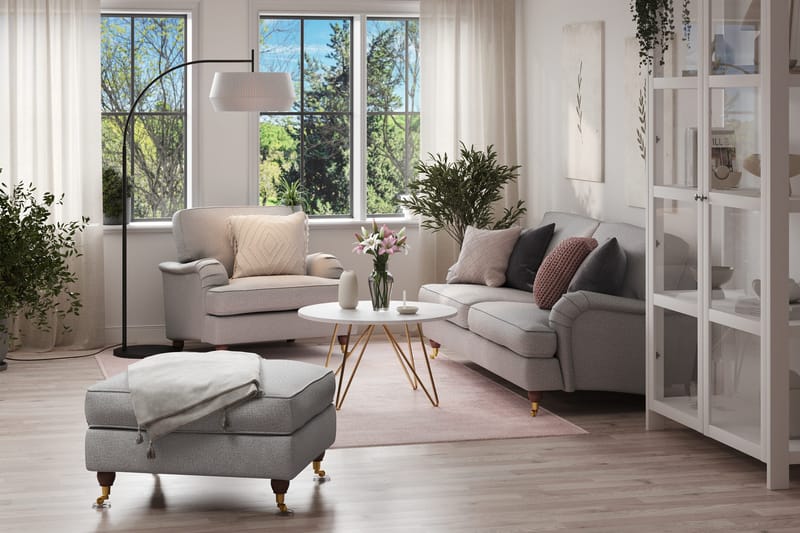 Howard Lyx Sohvaryhmä 3-istuttava Sohva + Nojatuoli + Rahi Kankaalla - Vaaleanharmaa - Huonekalut - Sohva - Sohvaryhmä - Howard-sohvaryhmä