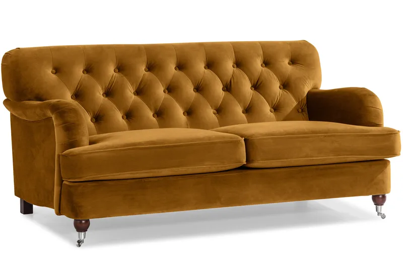 Howard Riviera Sohvaryhmä Kaareva 3-istuttava + 2-istuttava Sohva + Nojatuoli + Rahi Sametilla - Tummankeltainen - Huonekalut - Sohva - Sohvaryhmä - Howard-sohvaryhmä