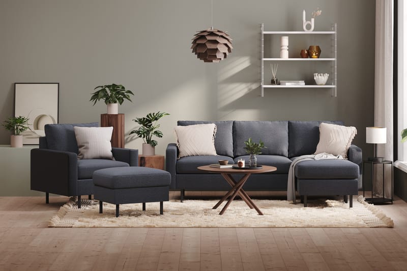 Peppe Sohvaryhmä 3-istuttava Käännettävä L-muotoinen Divaanisohva + Nojatuoli + Rahi Kankaalla - Tummanharmaa - Huonekalut - Sohva - Sohvaryhmä