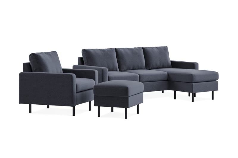 Peppe Sohvaryhmä 3-istuttava Käännettävä L-muotoinen Divaanisohva + Nojatuoli + Rahi Kankaalla - Tummanharmaa - Huonekalut - Sohva - Sohvaryhmä