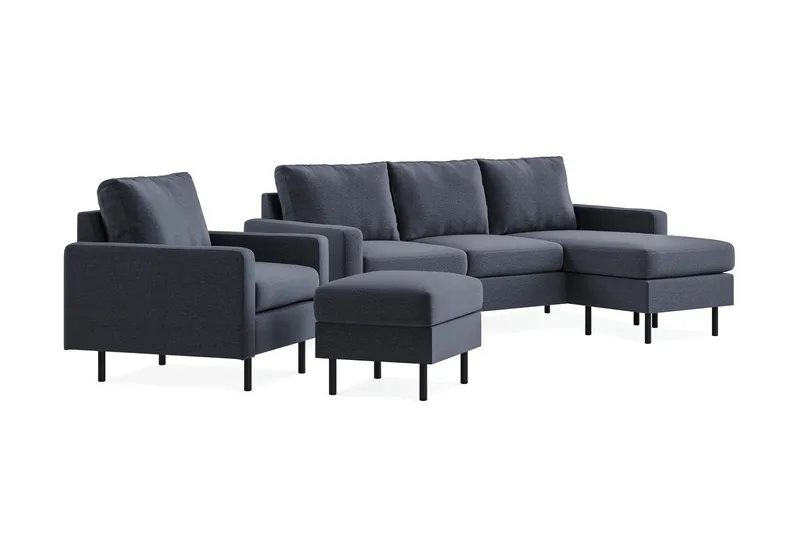 Peppe Sohvaryhmä 3-istuttava Käännettävä L-muotoinen Divaanisohva + Nojatuoli + Rahi Kankaalla - Tummanharmaa - Huonekalut - Sohva - Sohvaryhmä