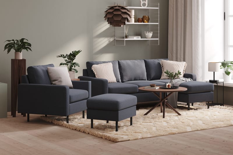 Peppe Sohvaryhmä 3-istuttava Käännettävä L-muotoinen Divaanisohva + Nojatuoli + Rahi Kankaalla - Tummanharmaa - Huonekalut - Sohva - Sohvaryhmä