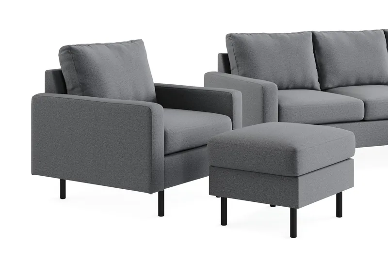 Peppe Sohvaryhmä 3-istuttava Käännettävä L-muotoinen Divaanisohva + Nojatuoli + Rahi Kankaalla - Vaaleanharmaa - Huonekalut - Sohva - Sohvaryhmä