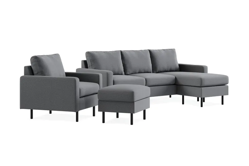 Peppe Sohvaryhmä 3-istuttava Käännettävä L-muotoinen Divaanisohva + Nojatuoli + Rahi Kankaalla - Vaaleanharmaa - Huonekalut - Sohva - Sohvaryhmä