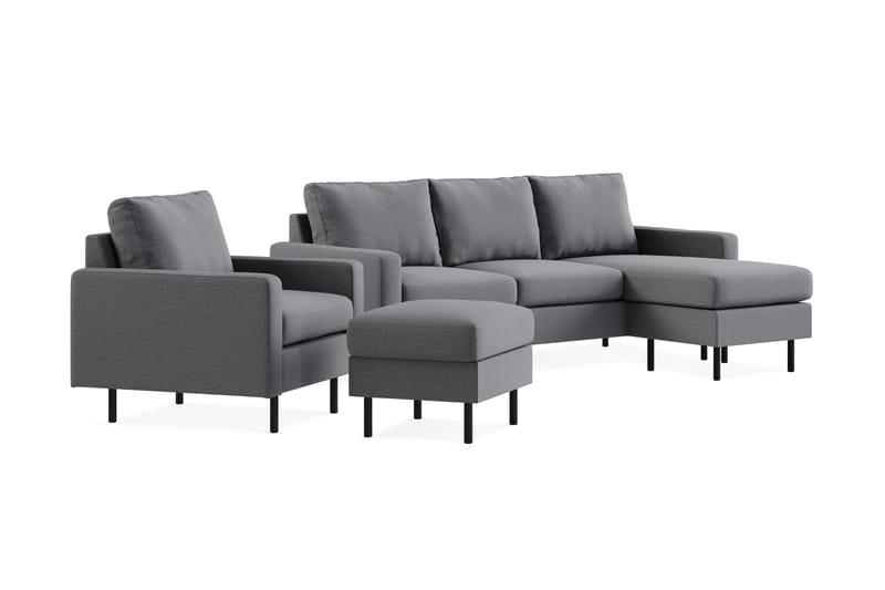 Peppe Sohvaryhmä 3-istuttava Käännettävä L-muotoinen Divaanisohva + Nojatuoli + Rahi Kankaalla - Vaaleanharmaa - Huonekalut - Sohva - Sohvaryhmä