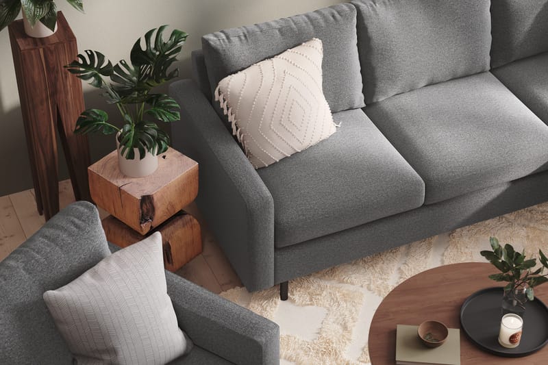 Peppe Sohvaryhmä 3-istuttava Käännettävä L-muotoinen Divaanisohva + Nojatuoli + Rahi Kankaalla - Vaaleanharmaa - Huonekalut - Sohva - Sohvaryhmä