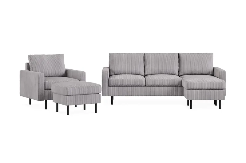 Peppe Sohvaryhmä 3-istuttava Käännettävä L-muotoinen Divaanisohva + Nojatuoli + Rahi Manchester-kankaalla, Tummanharmaa