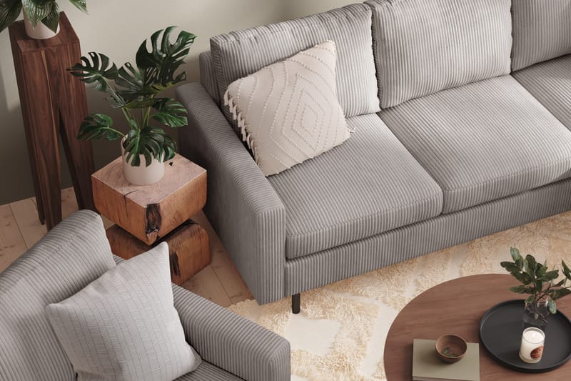 Peppe Sohvaryhmä 3-istuttava Käännettävä L-muotoinen Divaanisohva + Nojatuoli + Rahi Manchester-kankaalla - Tummanharmaa - Huonekalut - Sohva - Sohvaryhmä