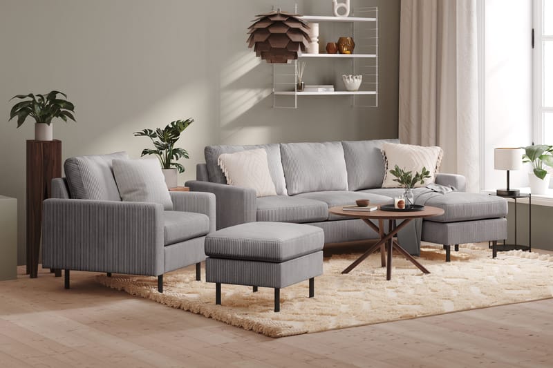 Peppe Sohvaryhmä 3-istuttava Käännettävä L-muotoinen Divaanisohva + Nojatuoli + Rahi Manchester-kankaalla - Tummanharmaa - Huonekalut - Sohva - Sohvaryhmä